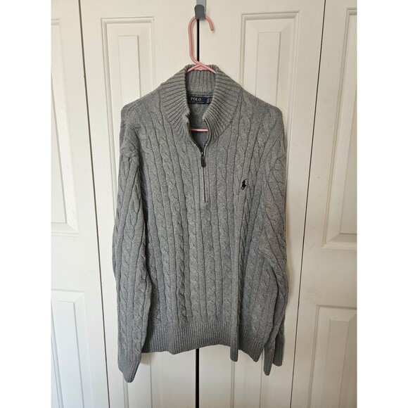 Polo Ralph Lauren 1/4 quarter zip cable knit sweater grey 2XB XXL 2XL big & tall - Picture 1 of 4